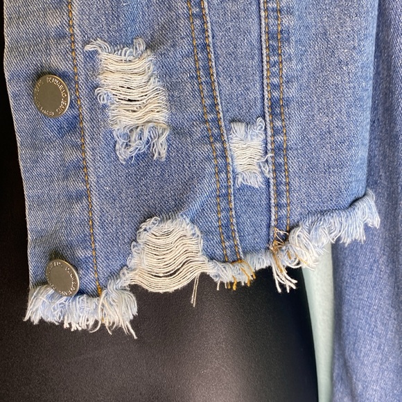 Denim Blvd Los Angeles Jean Jacket Women’s  Medium Distressed Cropped Boho - Picture 5 of 11